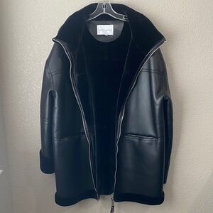 Rebecca Minkoff Women's Aux Black Leather Car Coat Jacket Size XXL
